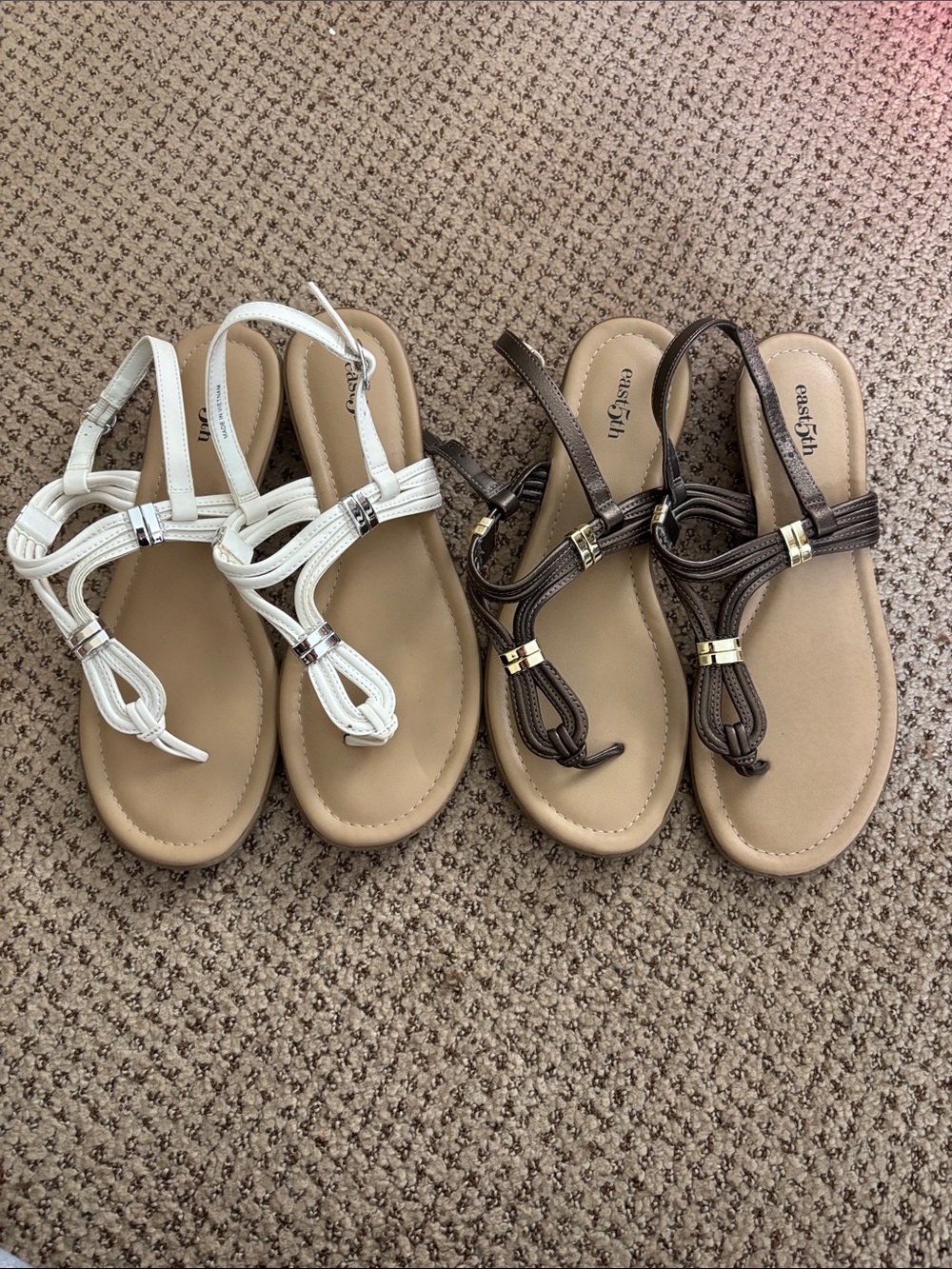 East 5th Women's T-Strap Sandals in White and Brown